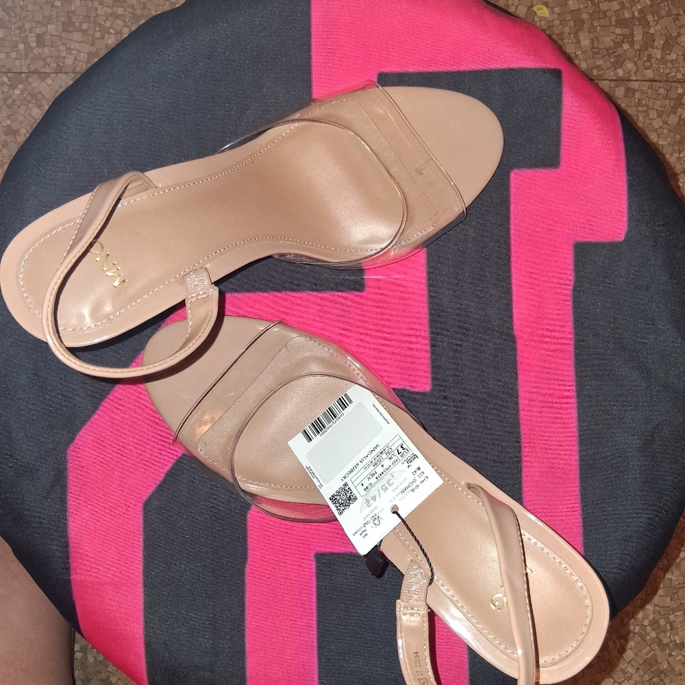 Mango Nude Beige Clear Strap Slingback Sandals - Picture 3 of 15